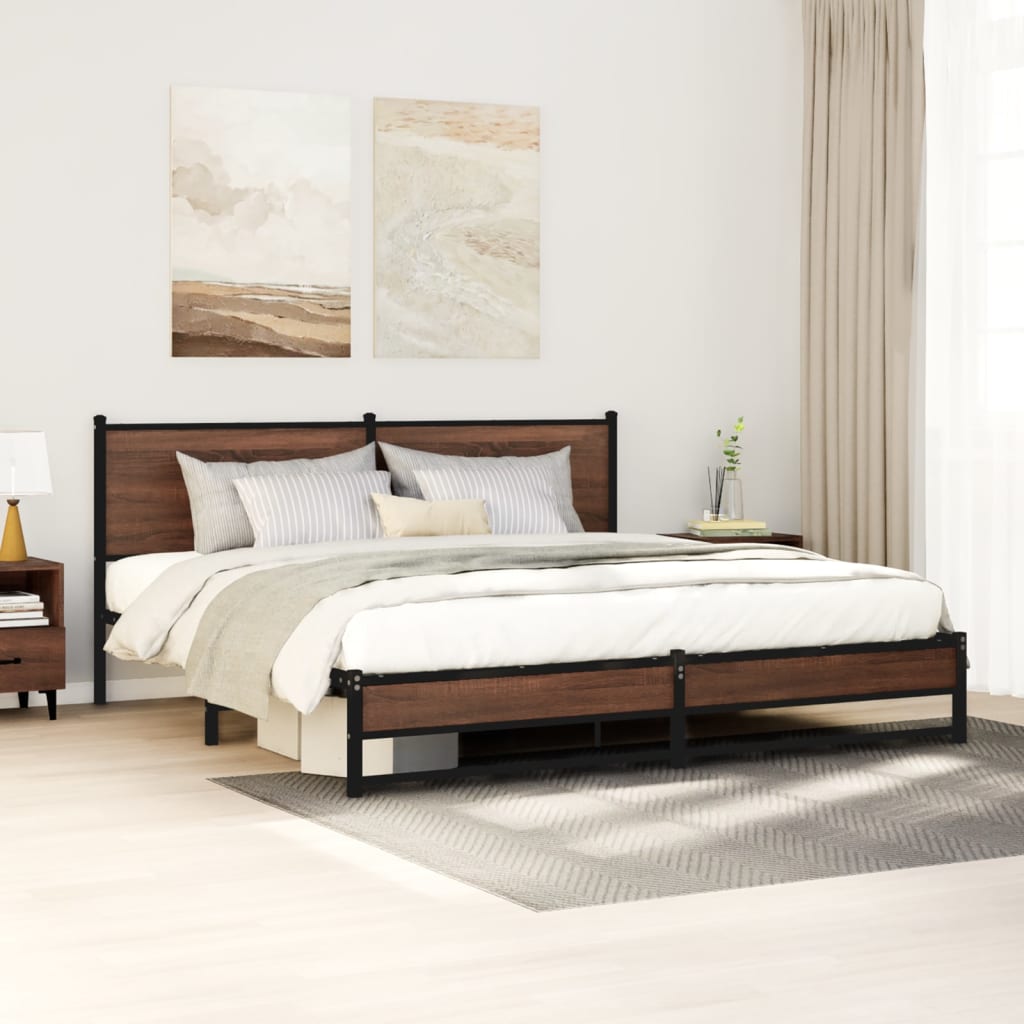 Metal Bedframe Brown Oak 160x200cm