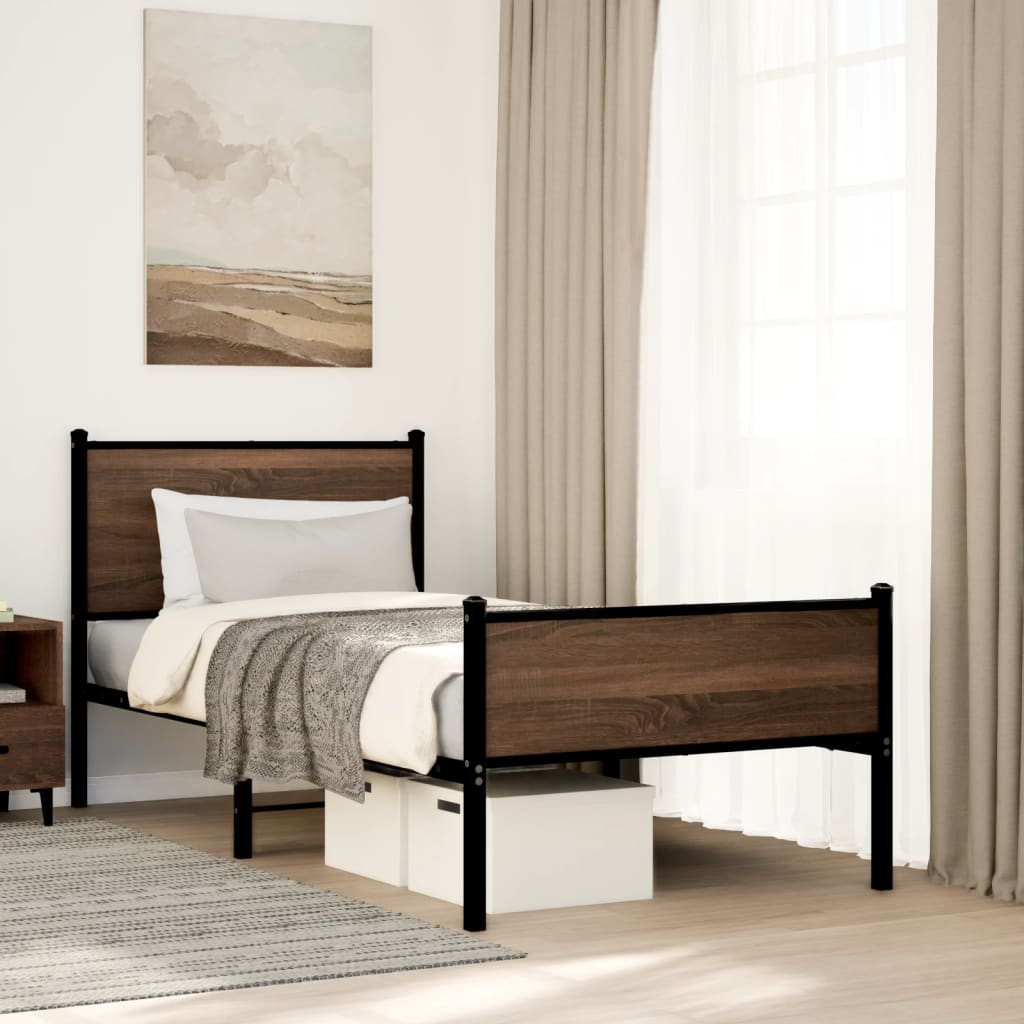 Metal Bedframe Brown Oak 75x190cm Small Single