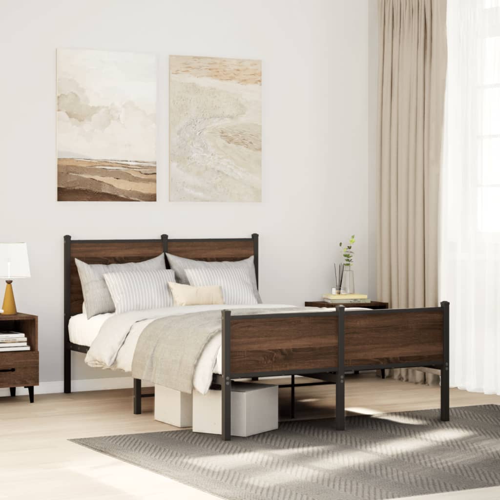 Metal Bedframe Brown Oak 120x190cm Small Double