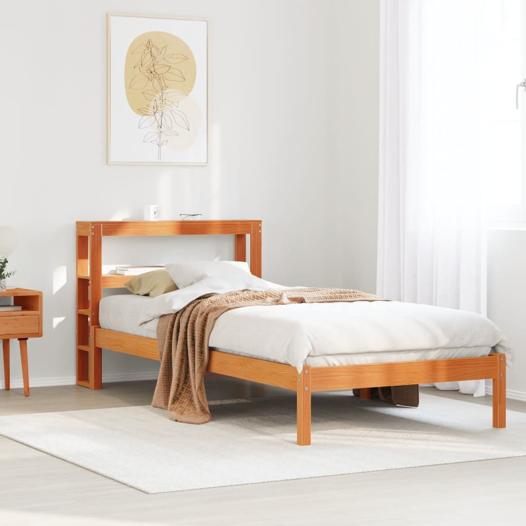 Bedframe with Headboard Wax Brown 75x190cm Small Single
