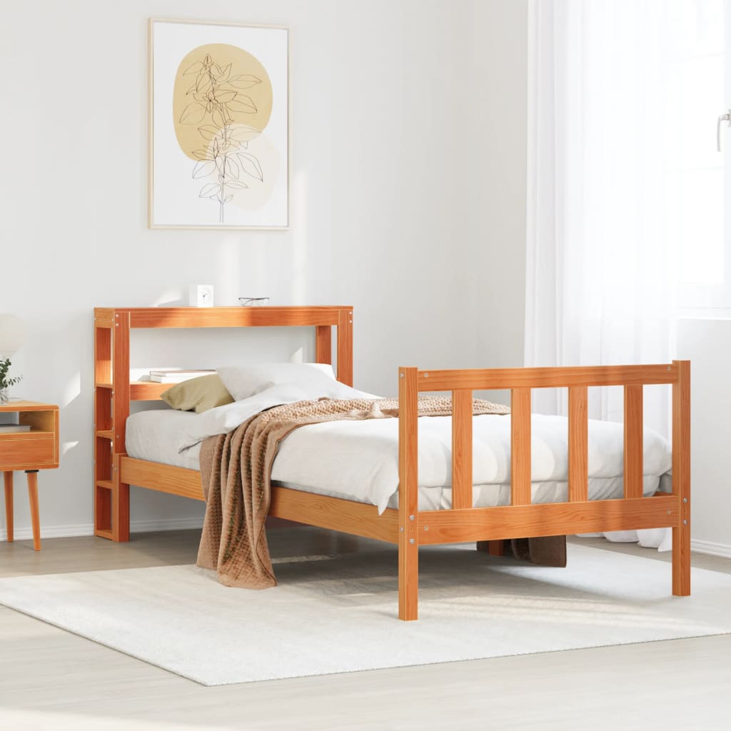 Bedframe with Headboard Wax Brown 100x200cm