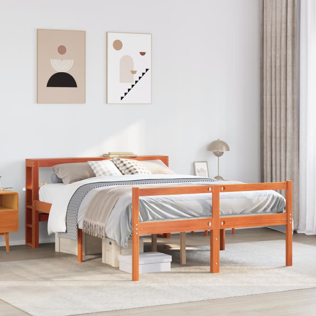 Bedframe with Headboard Wax Brown 120x200cm