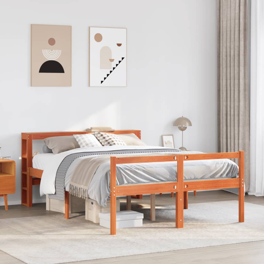 Bedframe with Headboard Wax Brown 150x200cm King Size