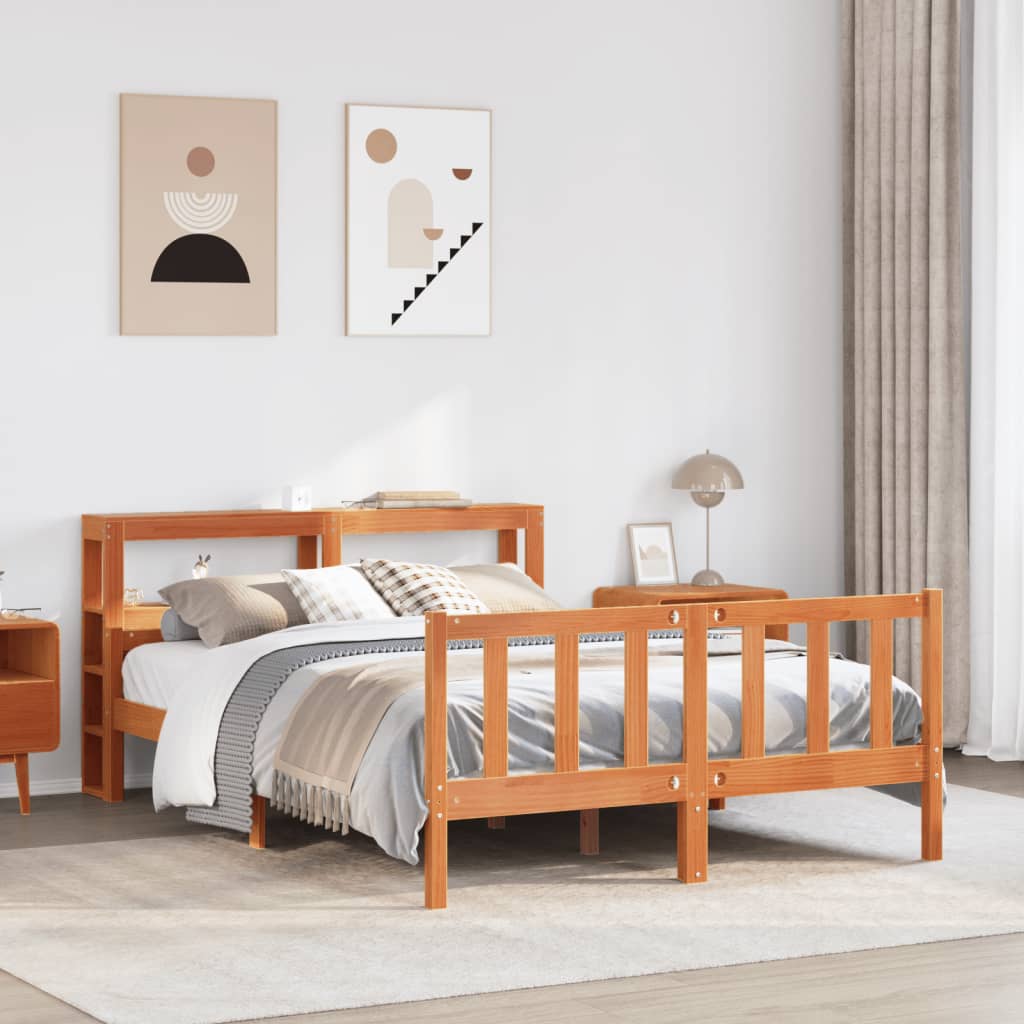 Bedframe with Headboard Wax Brown 150x200cm King Size