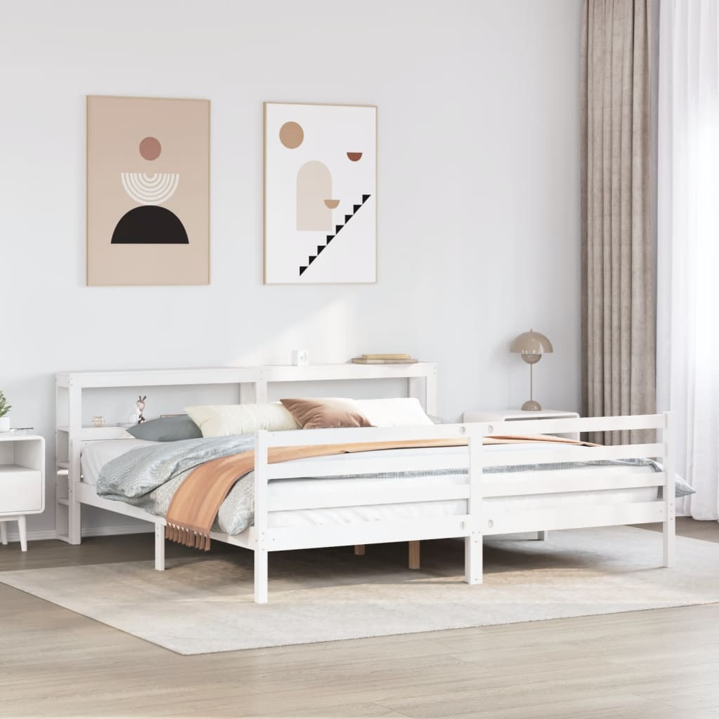 Bedframe with Headboard White 200x200cm
