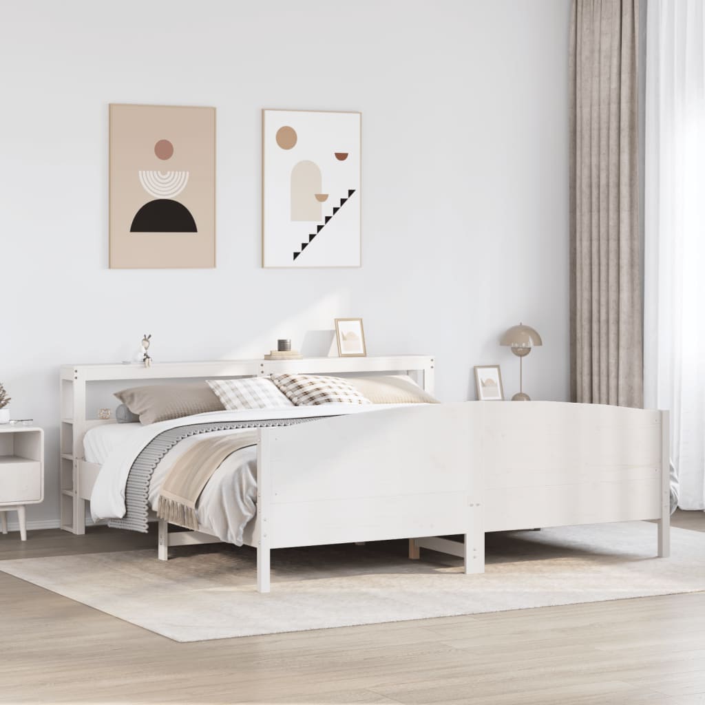 Bedframe White 200x200cm Solid Wood Pine