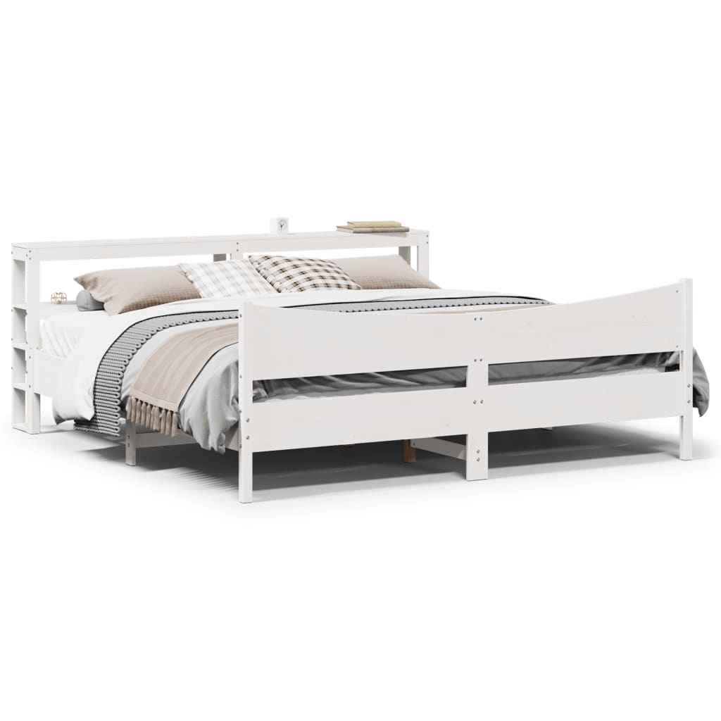 Bedframe with Headboard White 200x200cm Solid Wood Pine