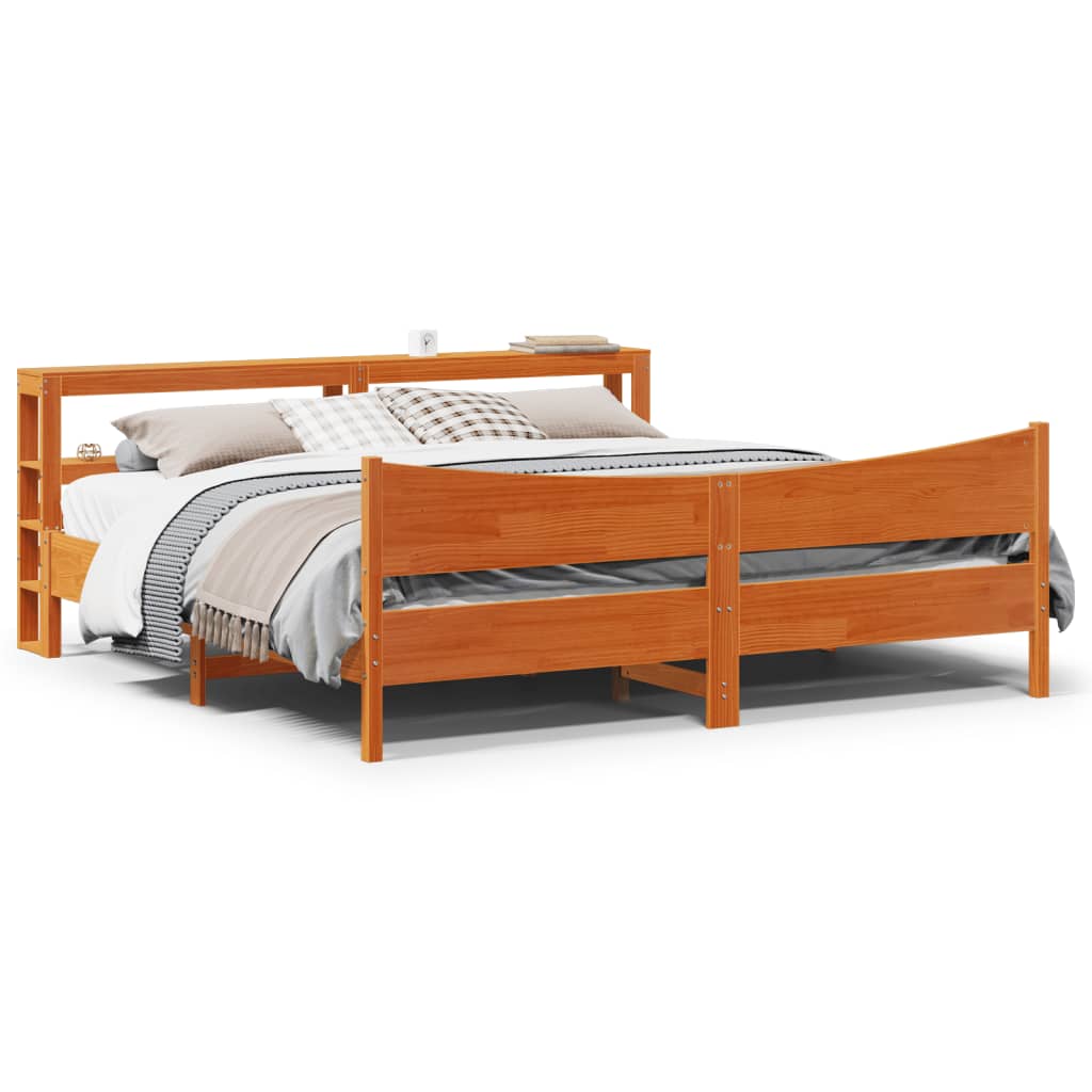 Bedframe with Headboard Wax Brown 180x200cm Super King Solid Wood Pine