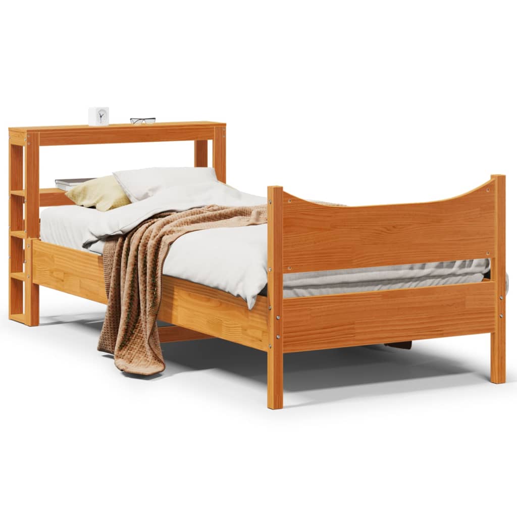 Bedframe with Headboard Wax Brown 75x190cm Small Single Solid Wood Pine
