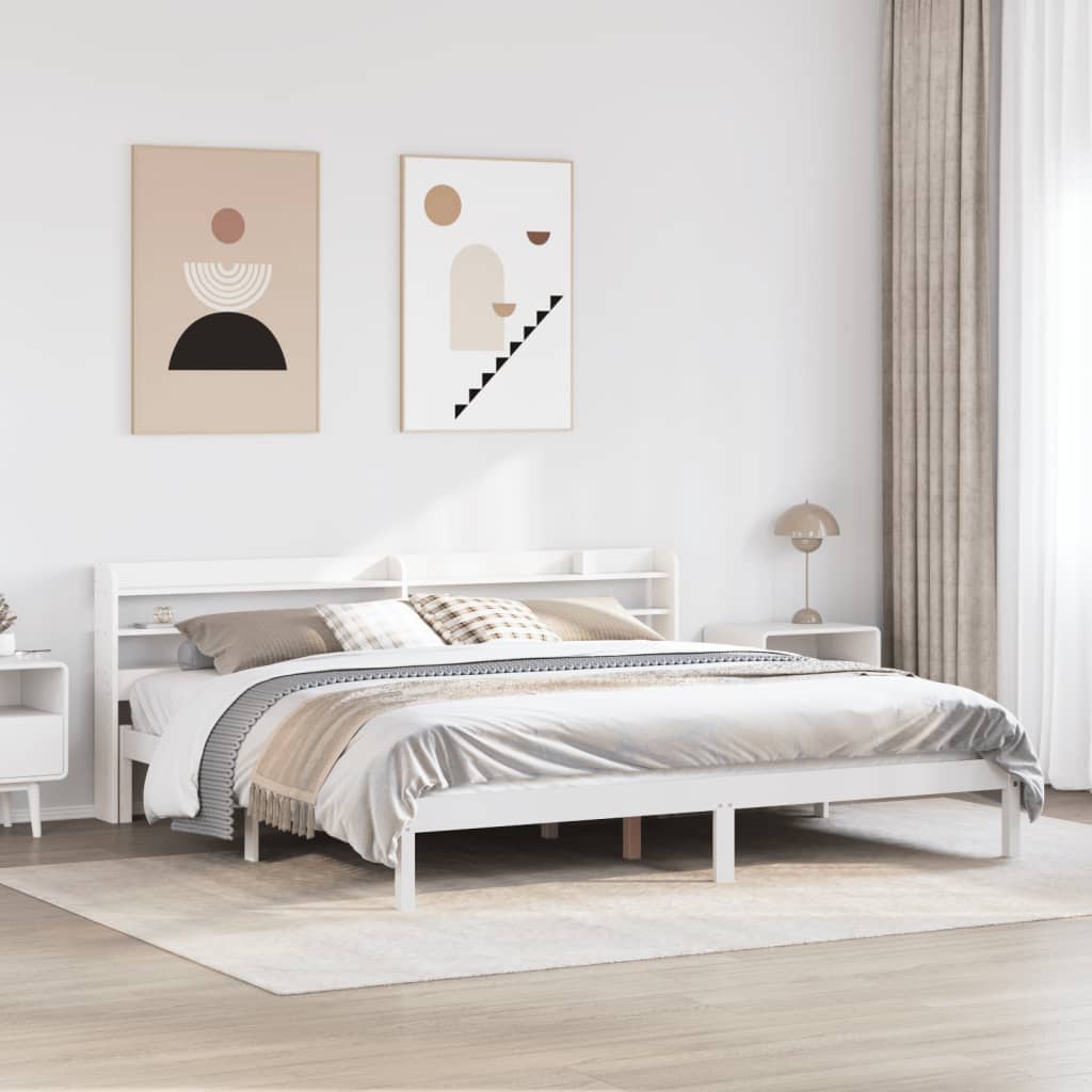 Bedframe White 200x200cm Solid Wood Pine