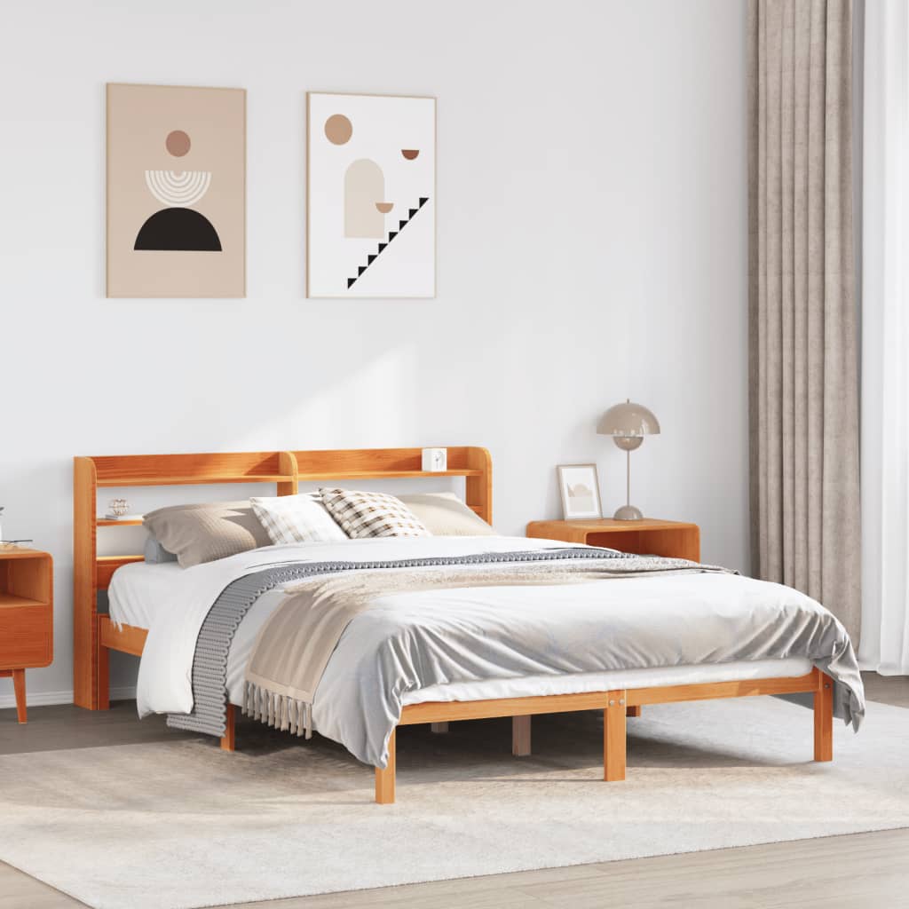 Bedframe with Headboard Wax Brown 150x200cm King Size