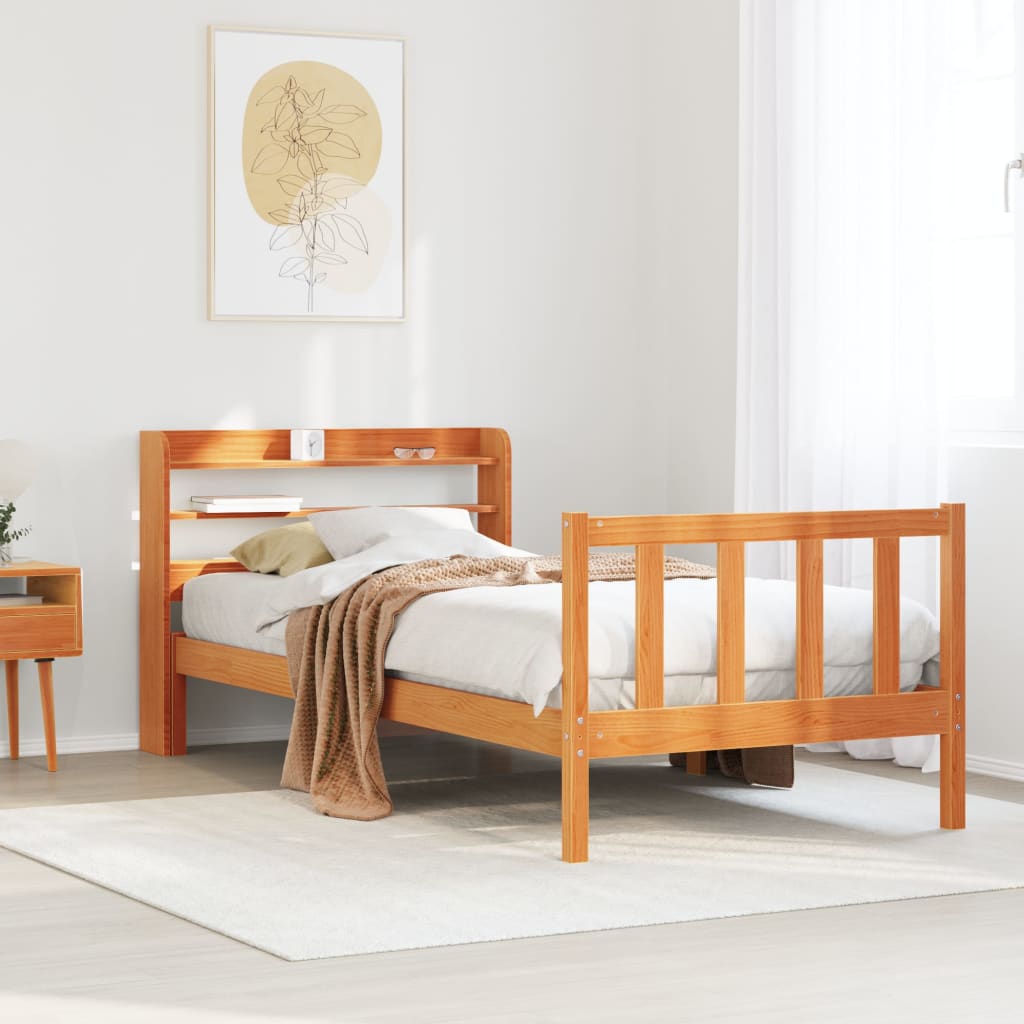 Bedframe with Headboard Wax Brown 100x200cm