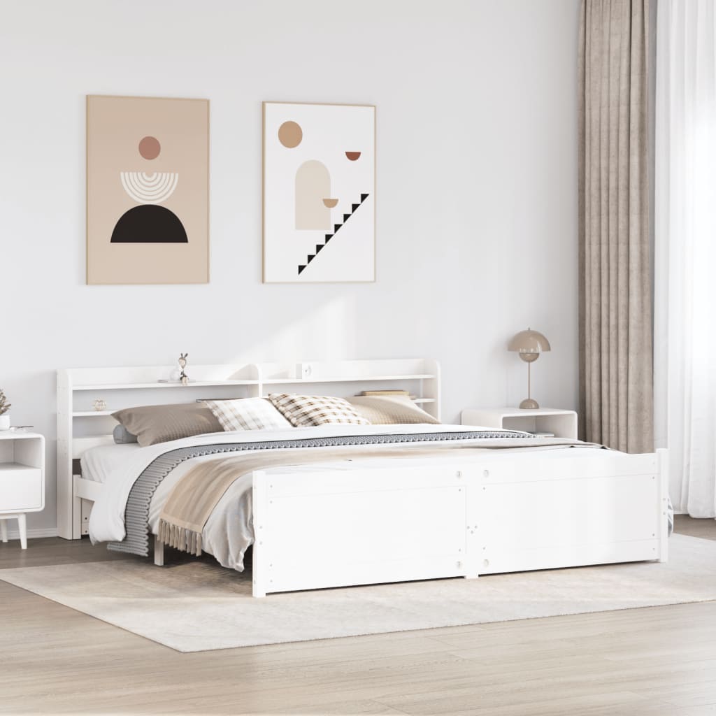 Bedframe with Headboard White 180x200cm Super King
