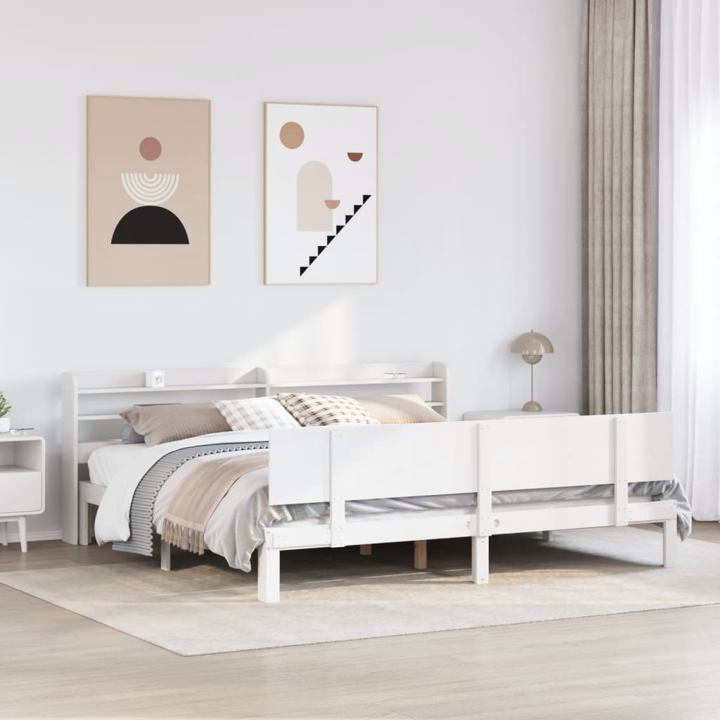 Bedframe with Headboard White 200x200cm