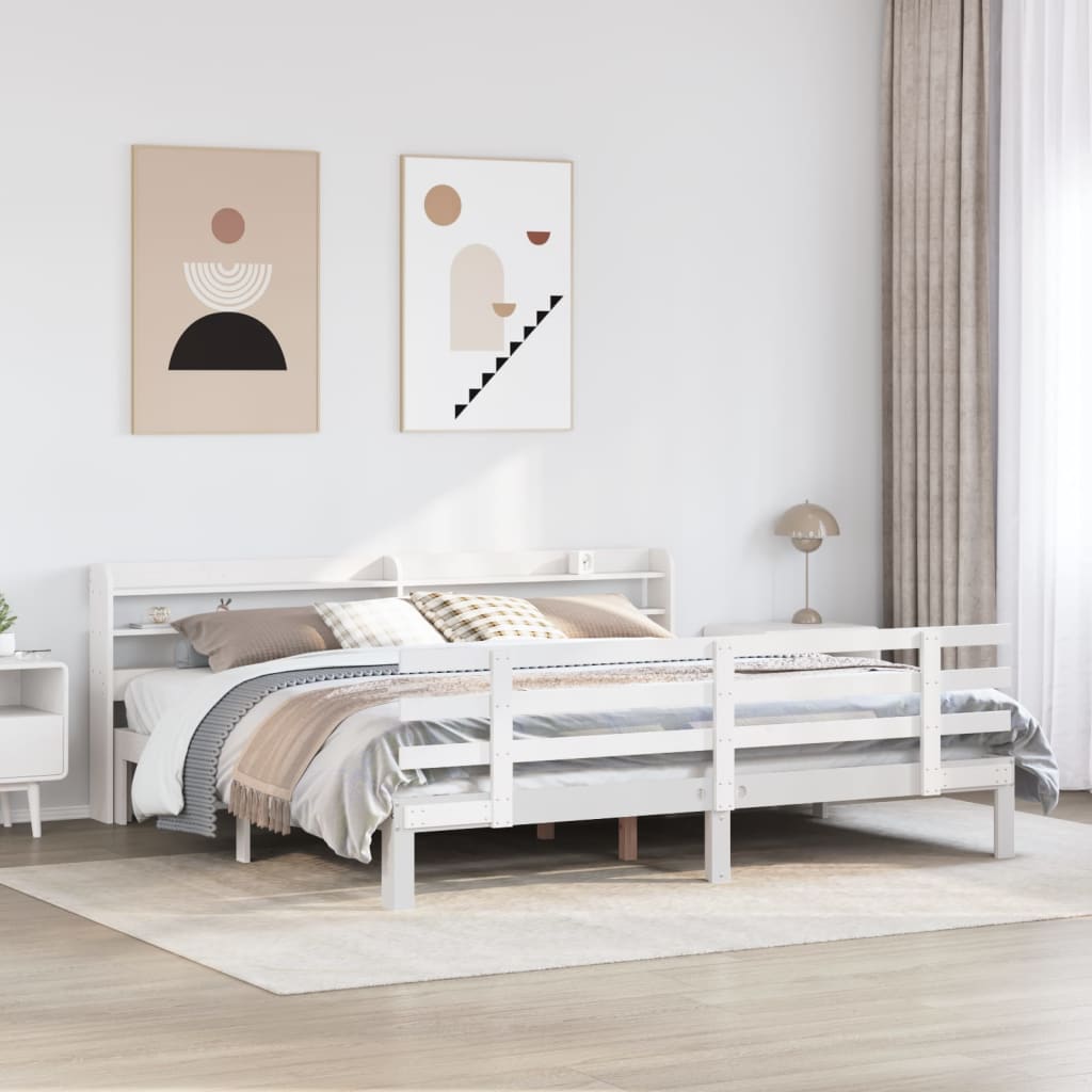 Bedframe with Headboard White 180x200cm Super King