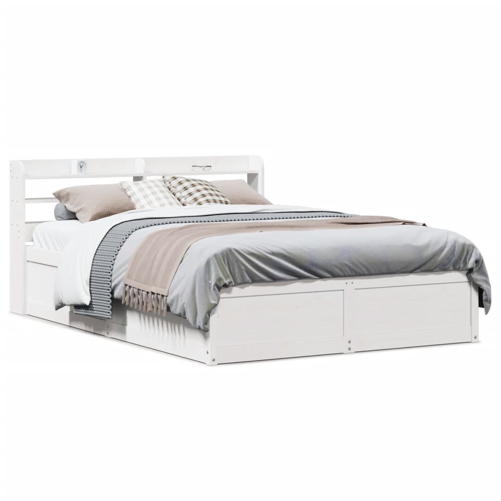 Bedframe with Headboard White 135x190cm Double Solid Wood Pine