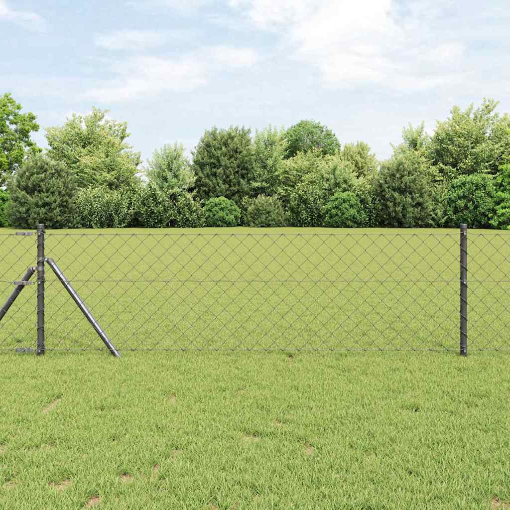 Chain Link Fence with 13 Posts 0.4x25 m Galvanised Steel Grey