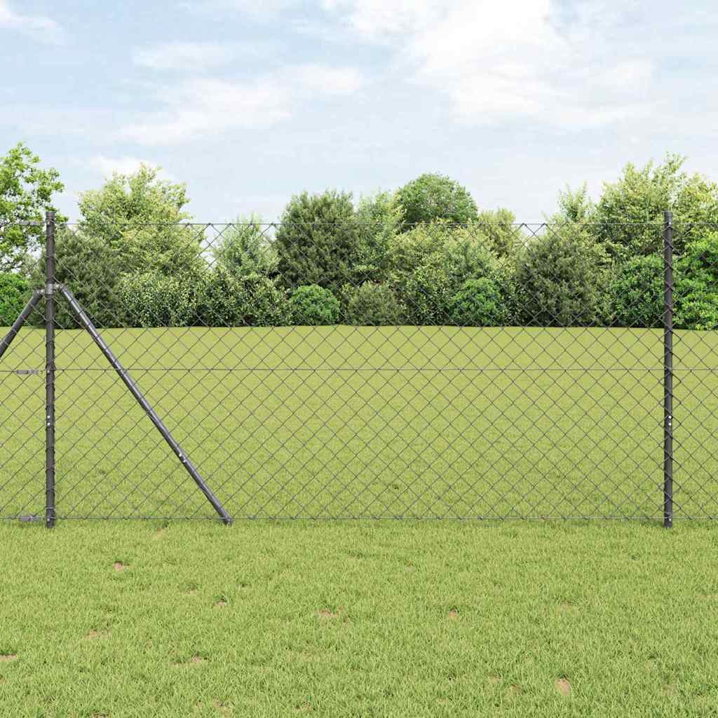 Chain Link Fence with 13 Posts 1.4x25 m Galvanised Steel Grey