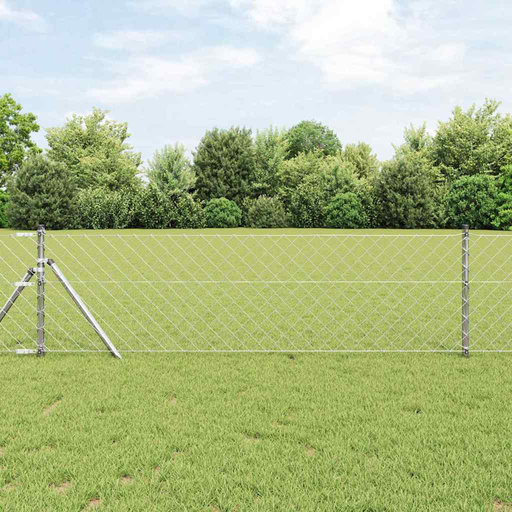 Chain Link Fence with 7 Posts 0.8x10 m Galvanised Steel