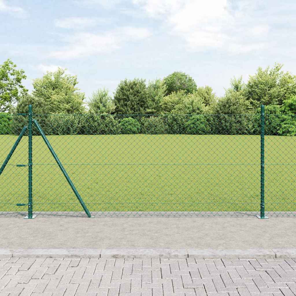 Chain Link Fence with 13 Flanged Posts 1x25 m Galvanised Steel