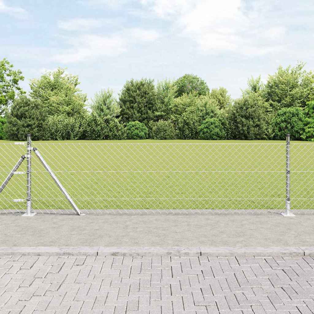 Chain Link Fence with 13 Flanged Posts 0.4x25 m Galvanised Steel
