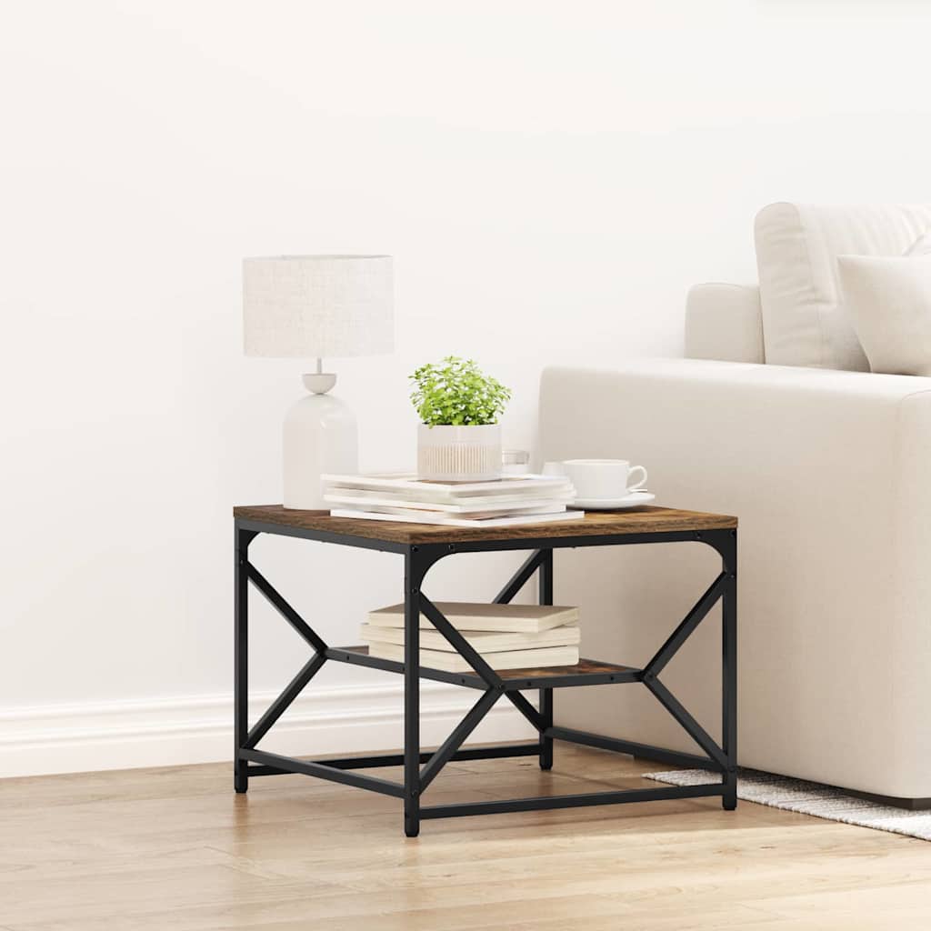 Coffee Table with Storage Shelf - Smoked Oak, 51x50x40 cm, Made of Engineered Wood