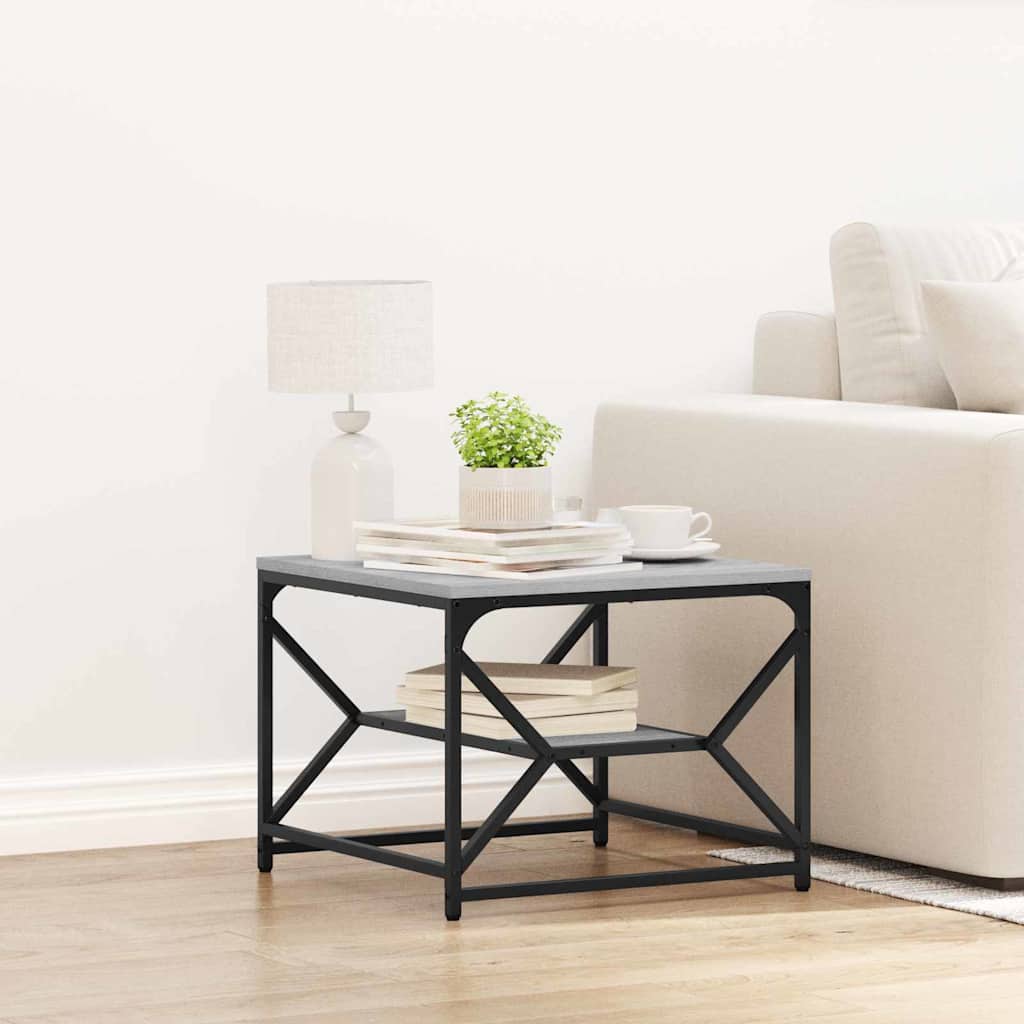 Coffee Table with Shelf - Grey Sonoma - 51x50x40 cm - Made of Engineered Wood