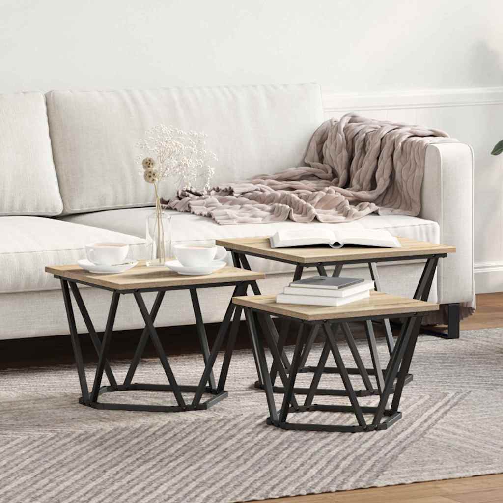 Side Tables 3 pcs Sonoma Oak Engineered Wood