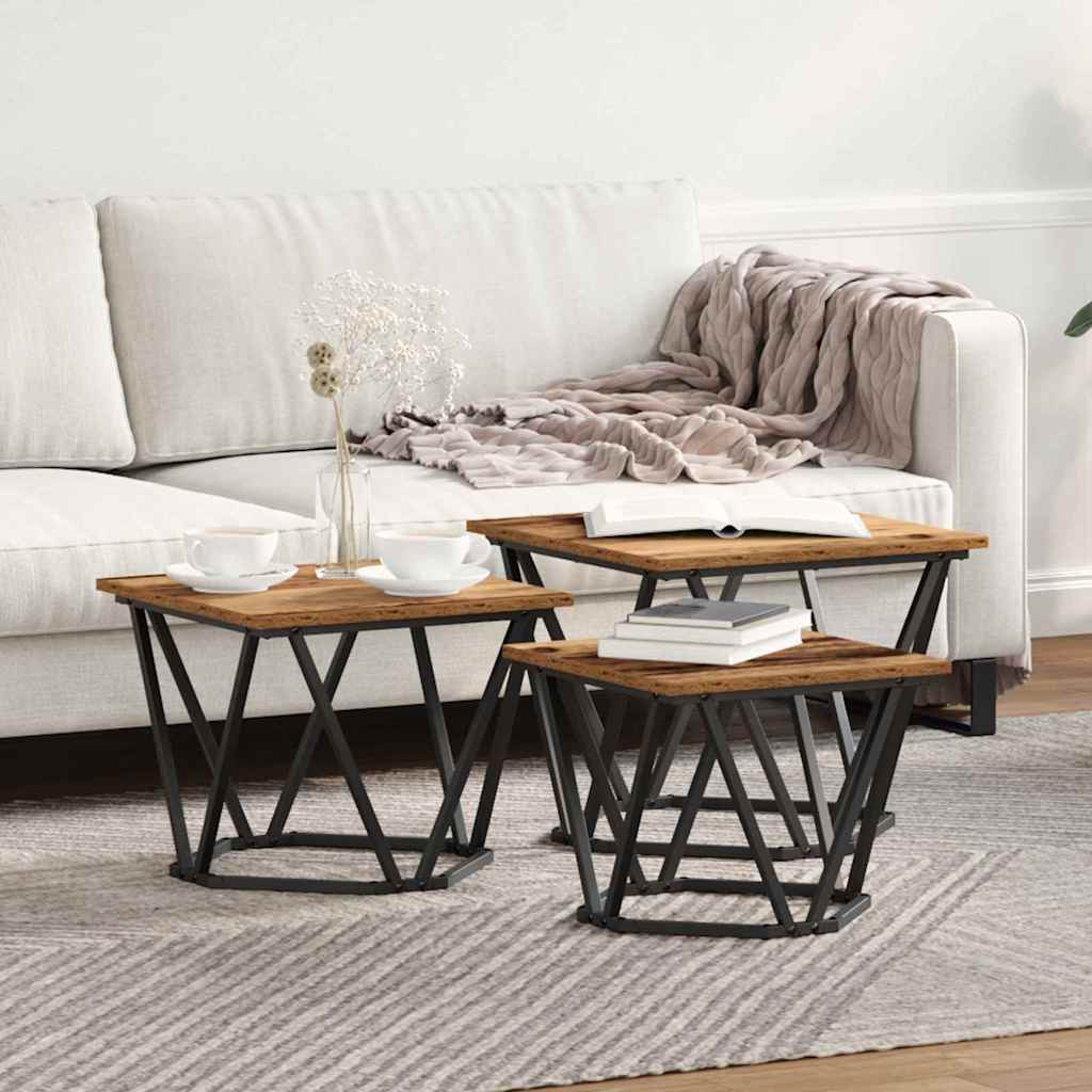 Side Tables 3 pcs Old Wood Engineered Wood