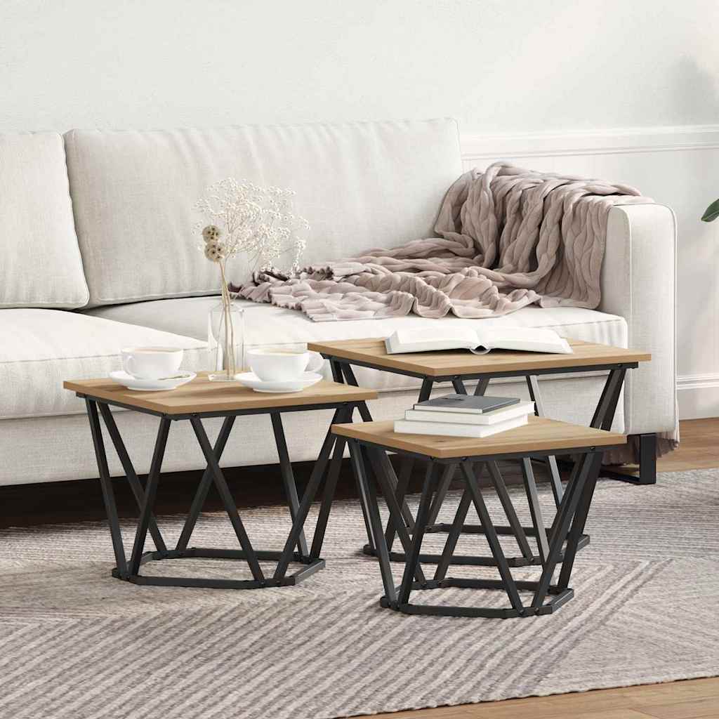 Side Tables 3 pcs Artisan Oak Engineered Wood