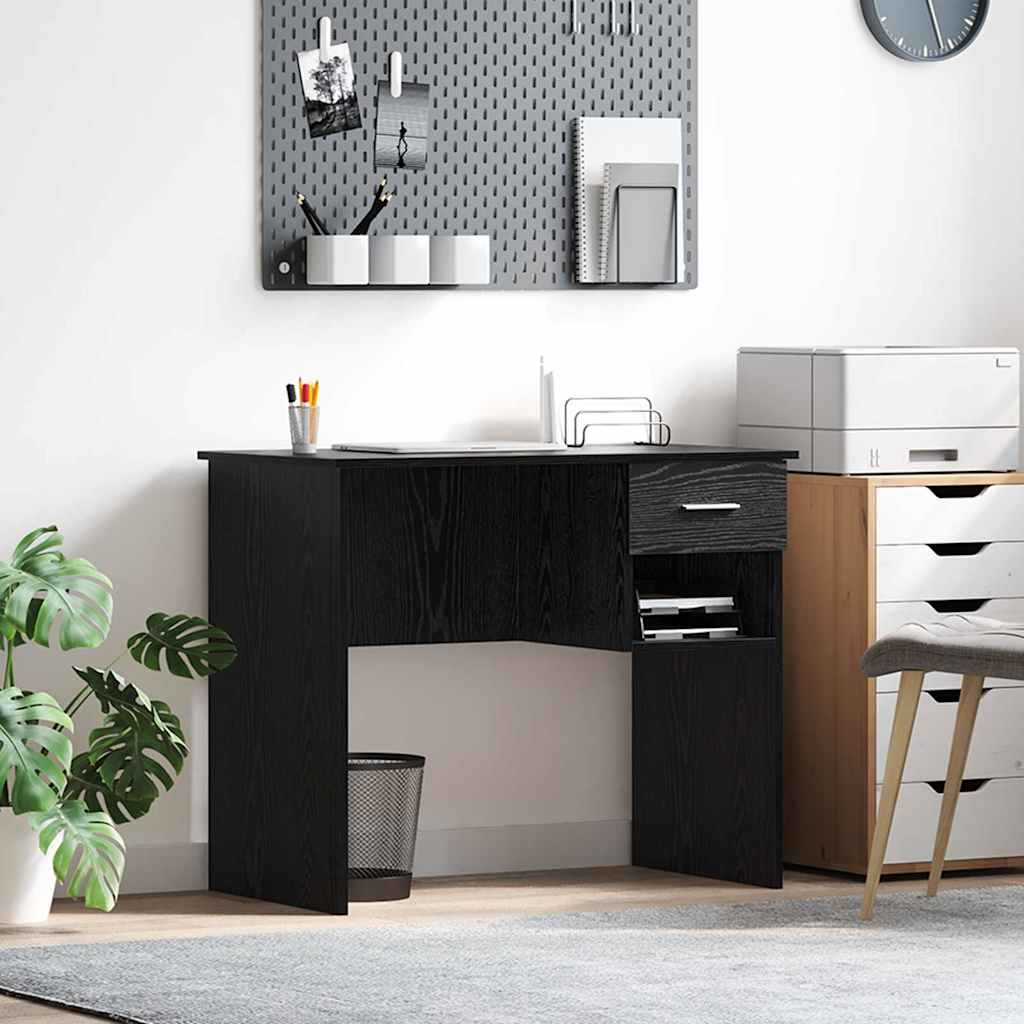 Desk with Storage Black Oak 90x49.5x75 cm Engineered wood