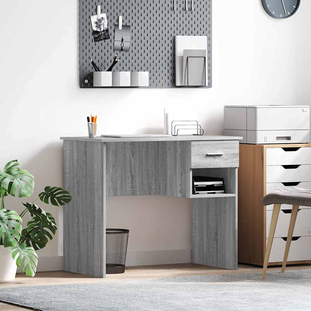 Desk with Storage Grey Sonoma 90x49.5x75 cm Engineered wood