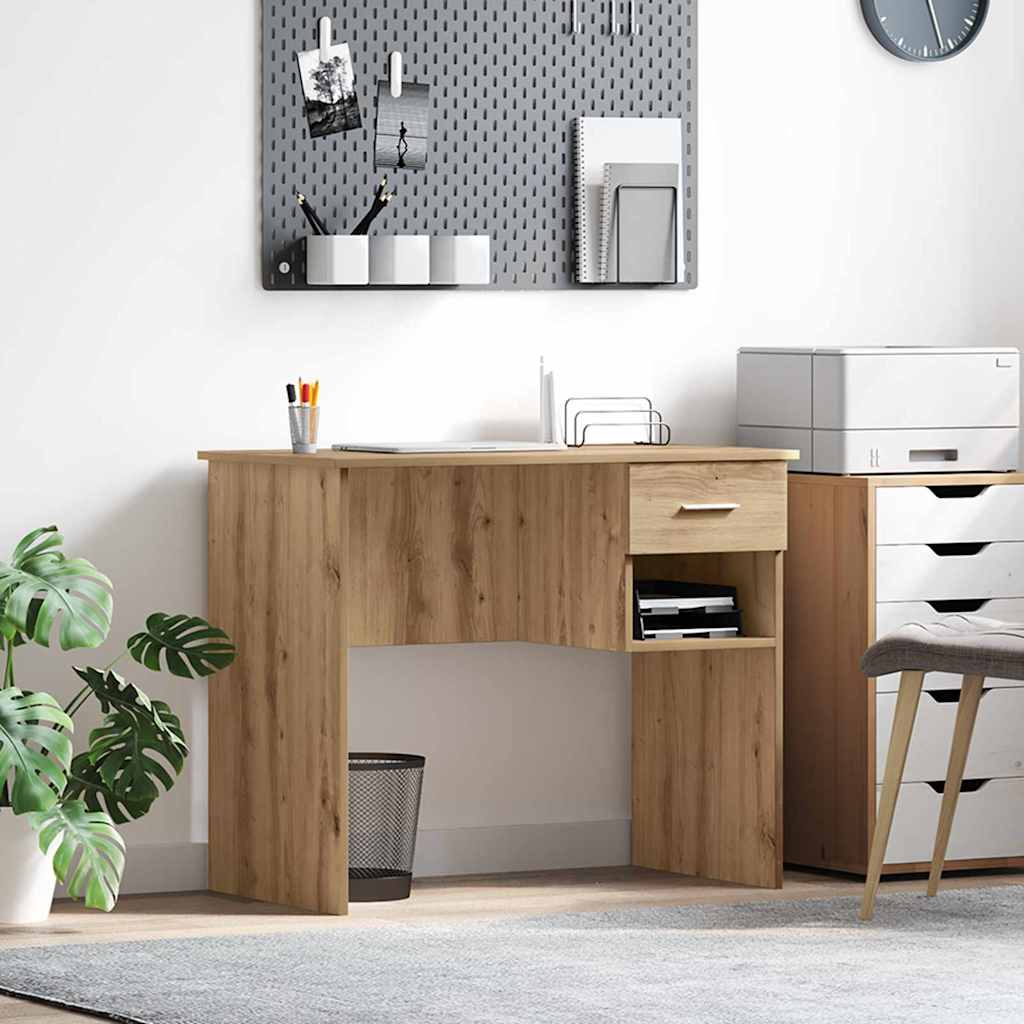 Desk with Storage Artisan Oak 90x49.5x75 cm Engineered wood