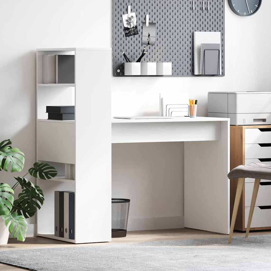Desk with Storage White 113x54x120 cm Engineered Wood
