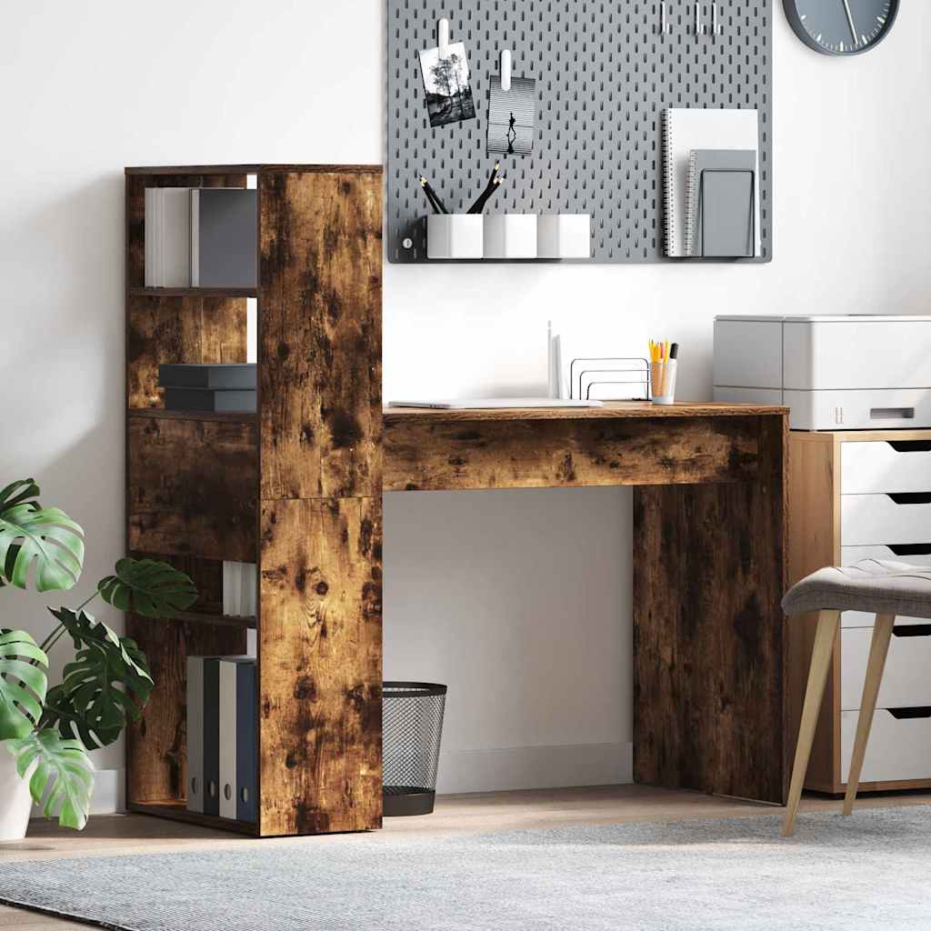 Desk with Storage Smoked Oak 113x54x120 cm Engineered Wood