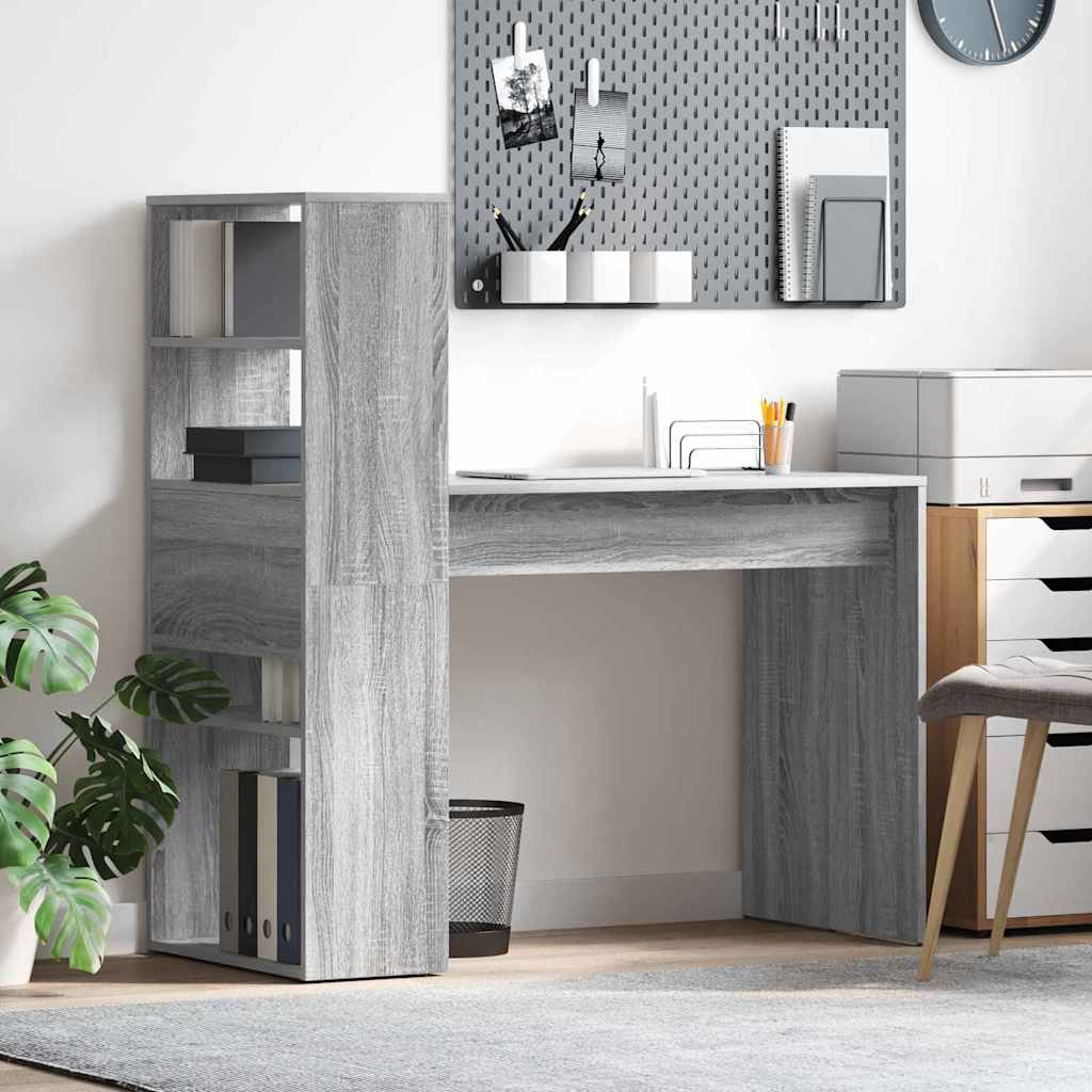 Desk with Storage Grey Sonoma 113x54x120 cm Engineered Wood