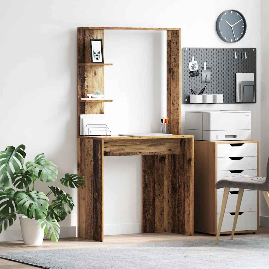 Brown Writing Desk Old Wood Solid Reclaimed Wood Medium Shelving