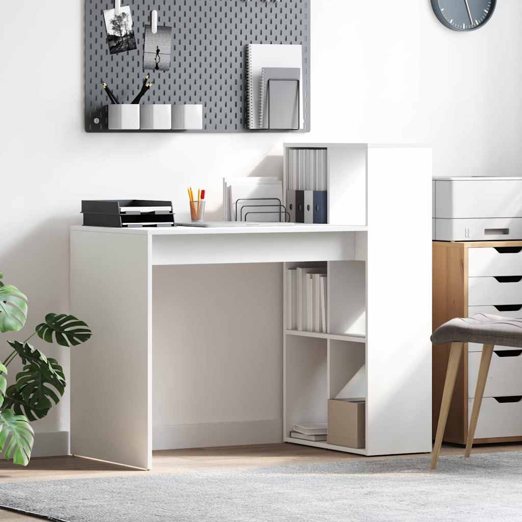 Writing Desk White Engineered Wood Medium Storage Writing Desk