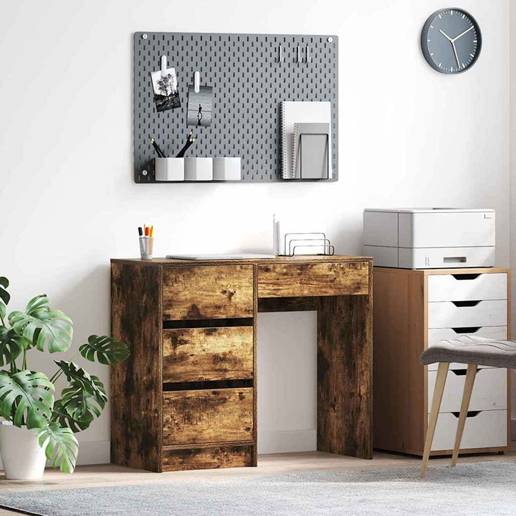 Brown Writing Desk Smoked Oak Engineered Wood Medium Writing Desk