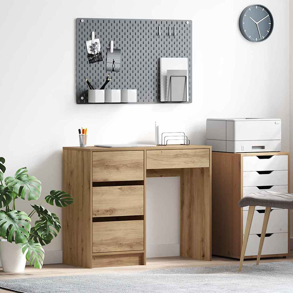 Brown Writing Desk Artisan oak Engineered wood Compact Storage