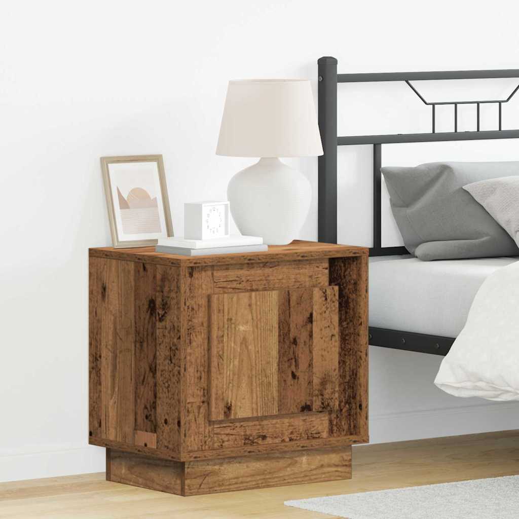 Bedside Cabinet with LED Lights Old Wood 44x34,5x45 cm