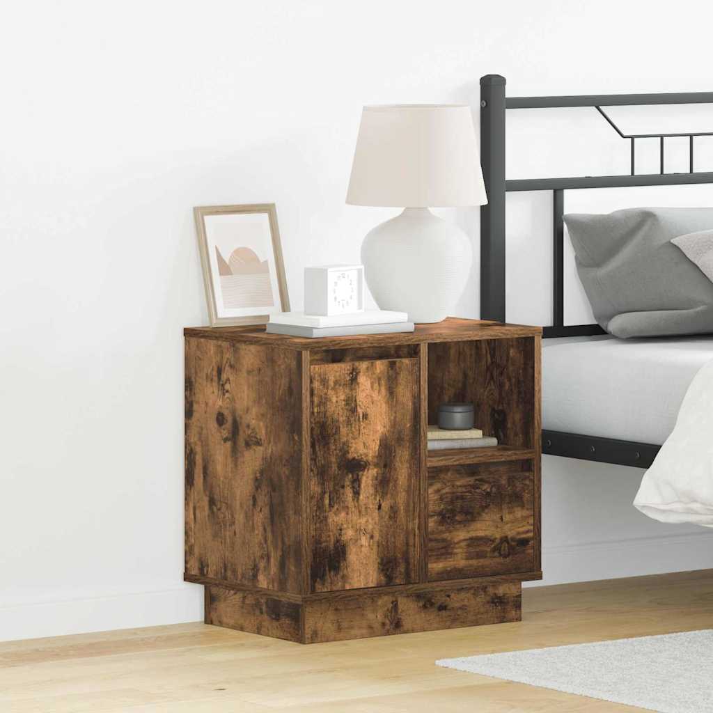 Bedside Cabinet with LED Lights Smoked Oak 50x34,5x50 cm