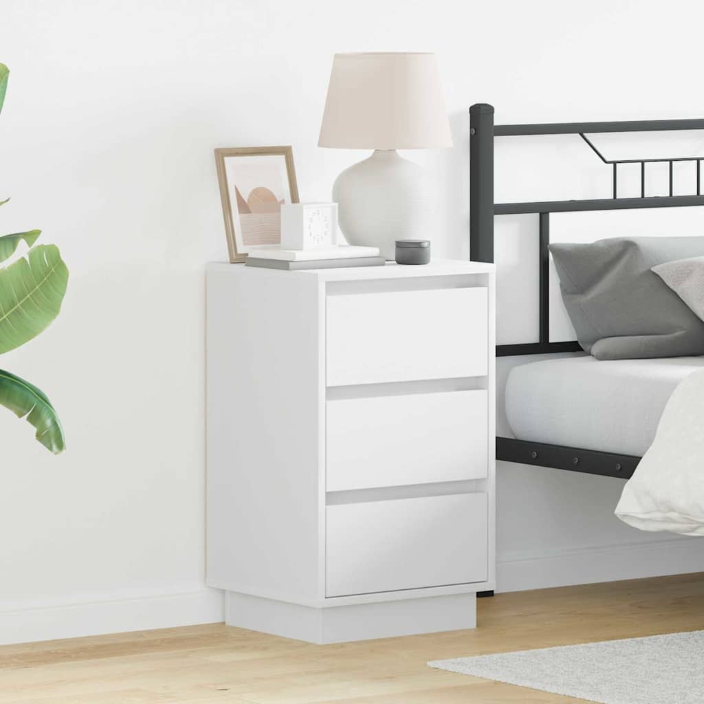 Bedside Cabinet with LED White 39x34.5x65 cm Engineered Wood