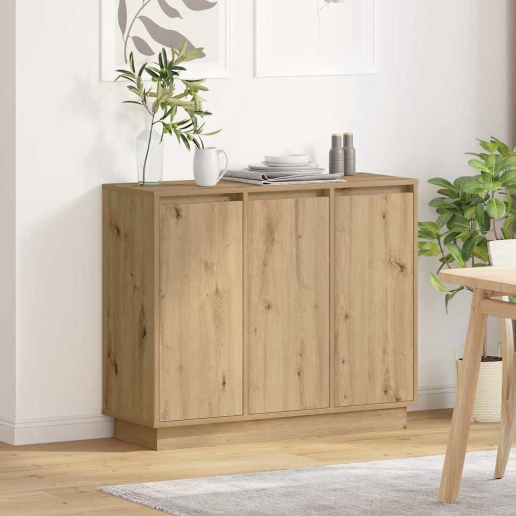 Sideboard with LED Artisan Oak 90x32x75 cm Engineered Wood