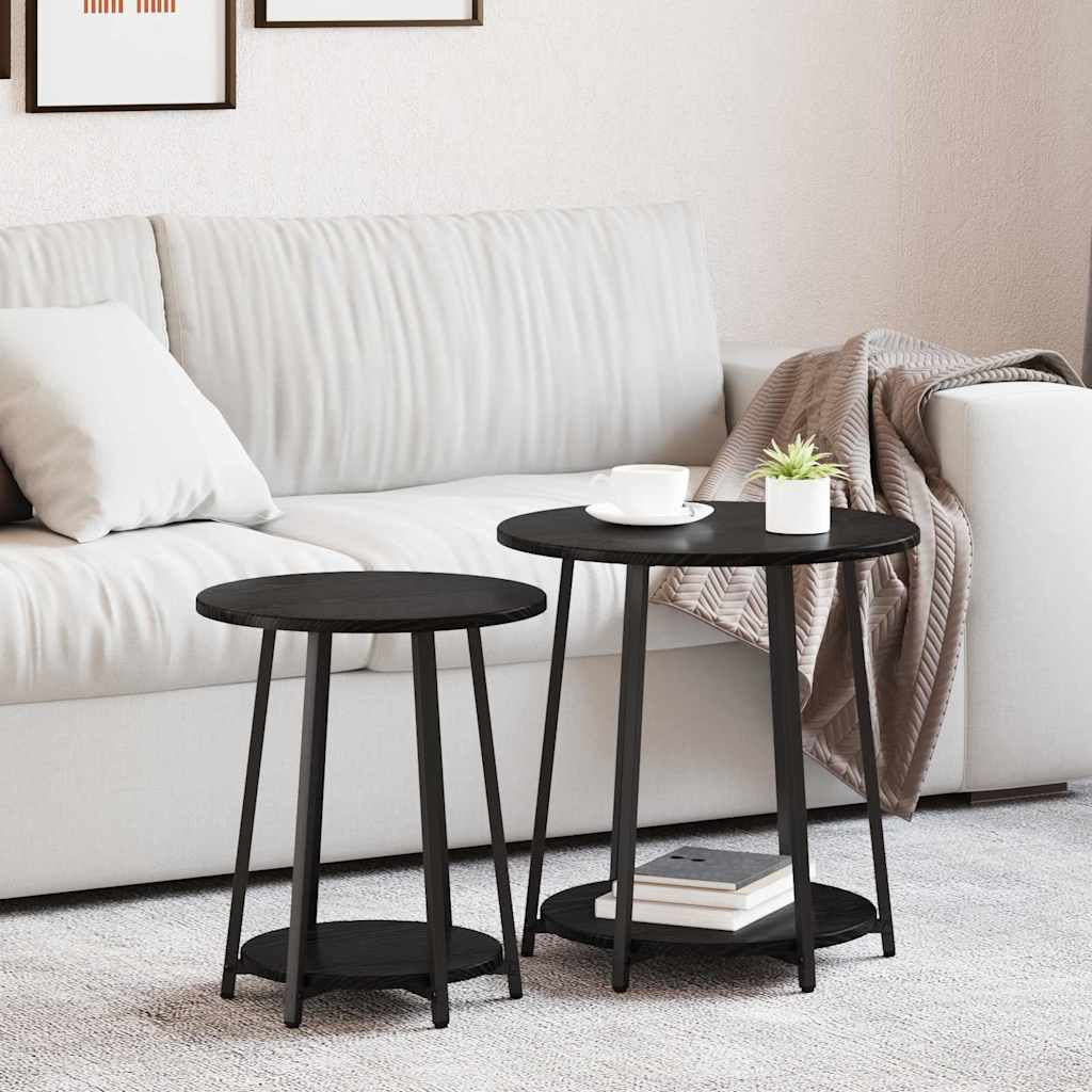 Side Table Set of 2 - Black Oak Engineered Wood and Metal