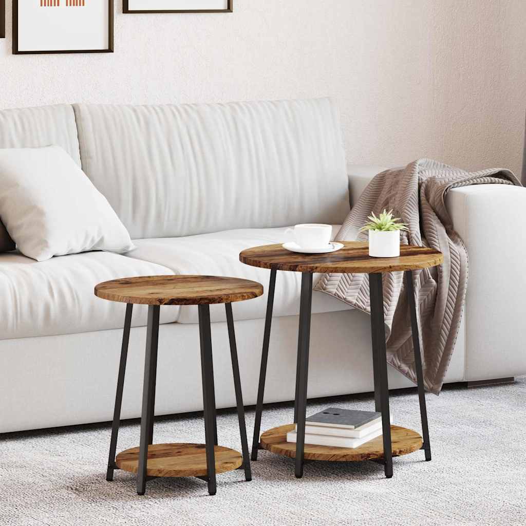 Side Table 2 Pack Old Wood Engineered Wood and Metal