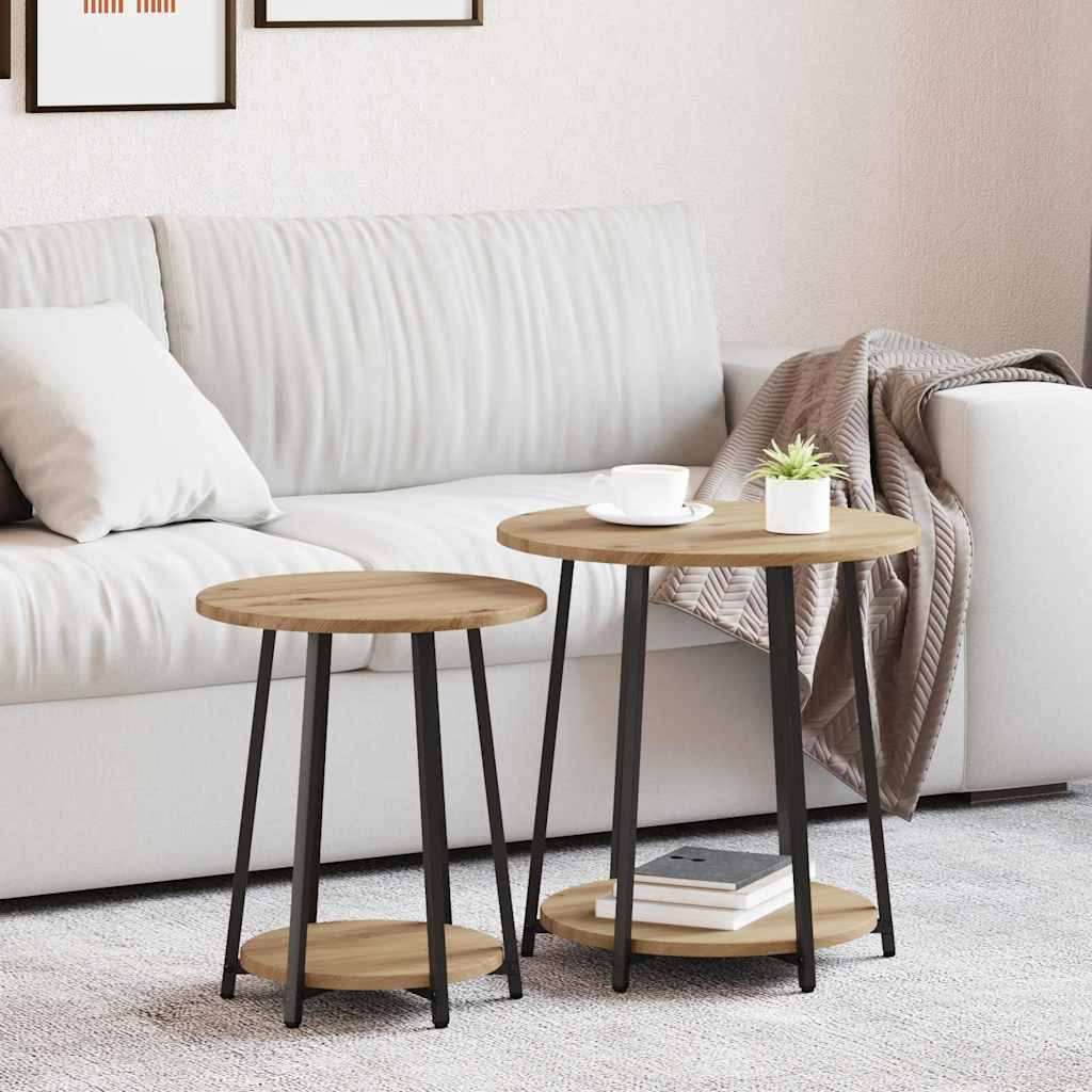 Side Table Set of 2 in Artisan Oak with Engineered Wood and Metal