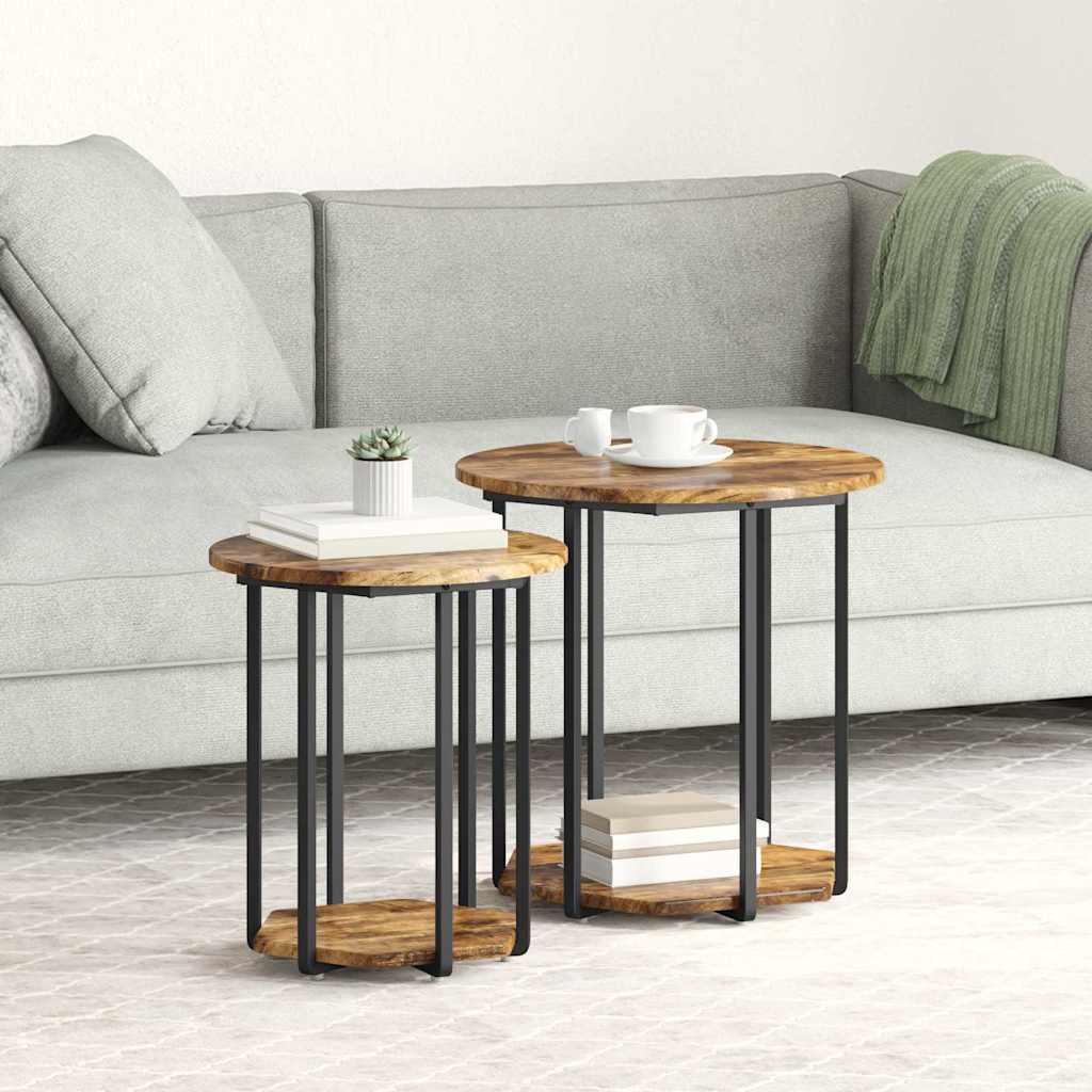 Side Table 2 pcs Smoked Oak Engineered Wood and Metal