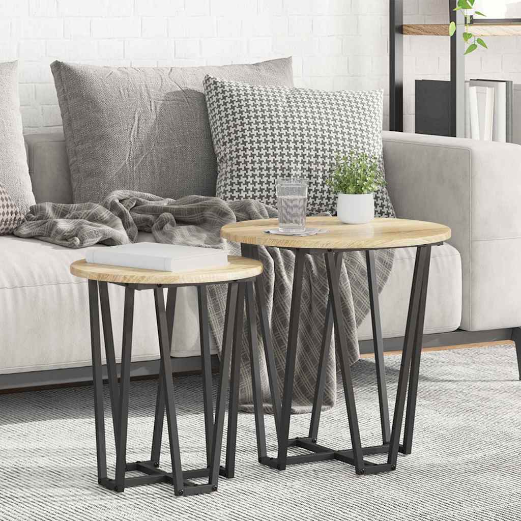 Side Table Set of 2 - Sonoma Oak Engineered Wood and Metal
