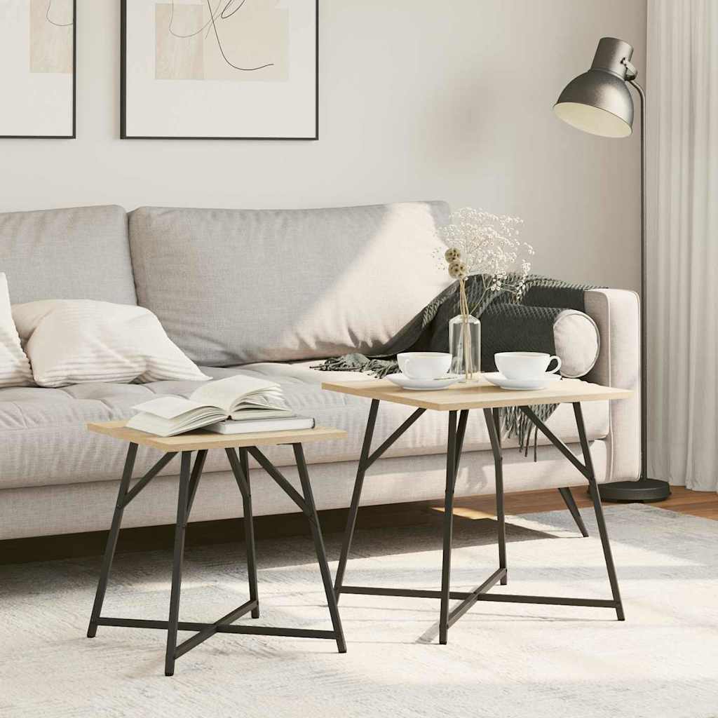 Side Table 2 pcs Sonoma Oak Engineered Wood and Metal